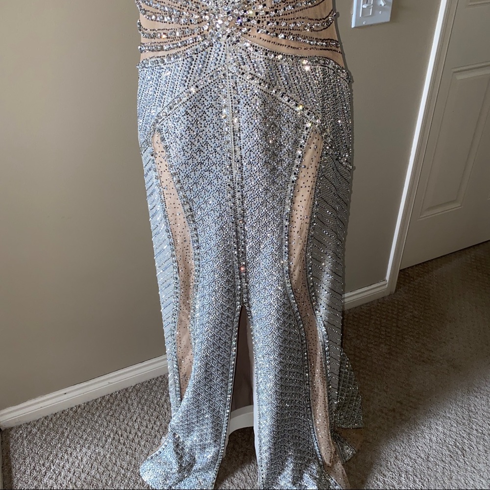 NEW Od Rica Silver Champagne Crystal Sparkling Rhinestone Wedding Evening Dress - Picture 15 of 16